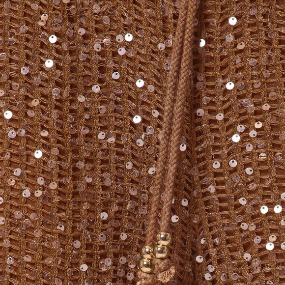 Rust Brown Women's Resort Drawstring Waist Sequin Relaxed Wide Leg pants - Picture 2 of 8